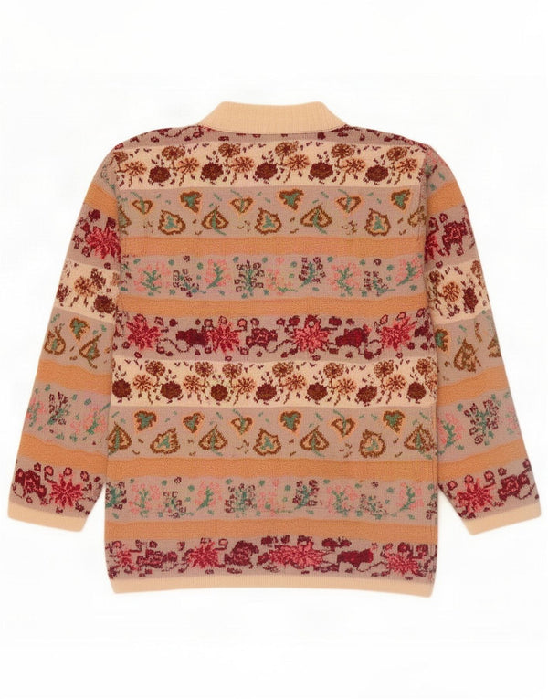 Vintage Damen Pullover mit Rundhalsausschnitt, UK 16, groß, beige, florales Acryl