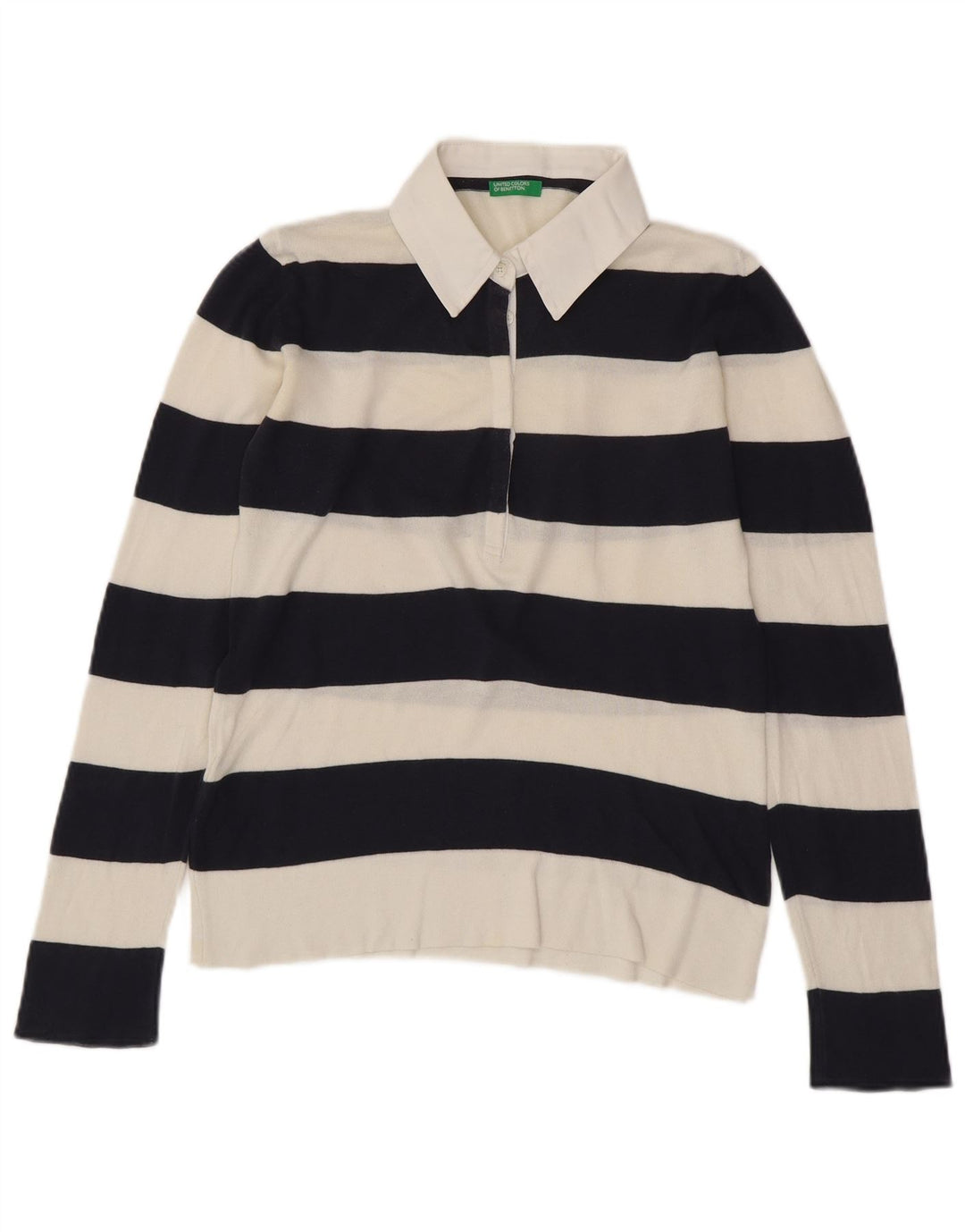 BENETTON Womens Knit Rugby Polo Shirt UK 14 Mittelweiß gestreift