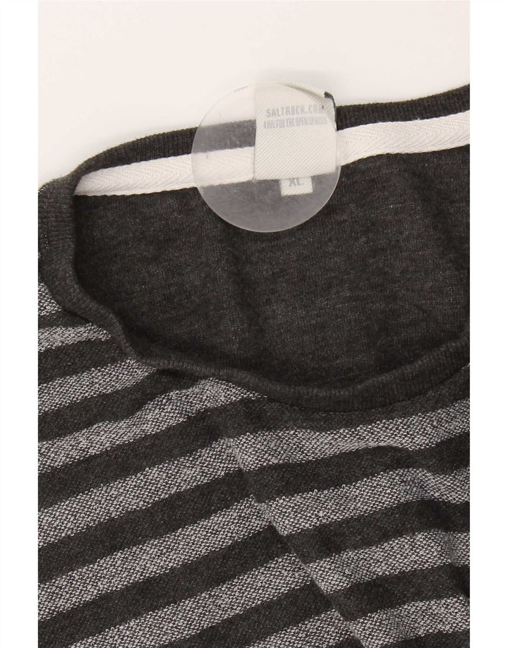Saltrock Herren-Top, langärmelig, XL, grau gestreift, Baumwolle