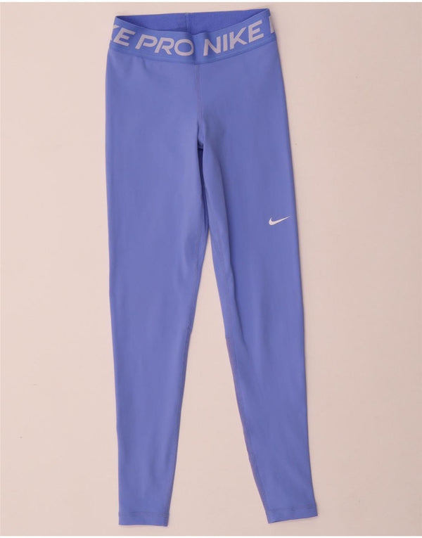 NIKE Womens Dri Fit Graphic Leggings UK 6 XS Blau Polyester