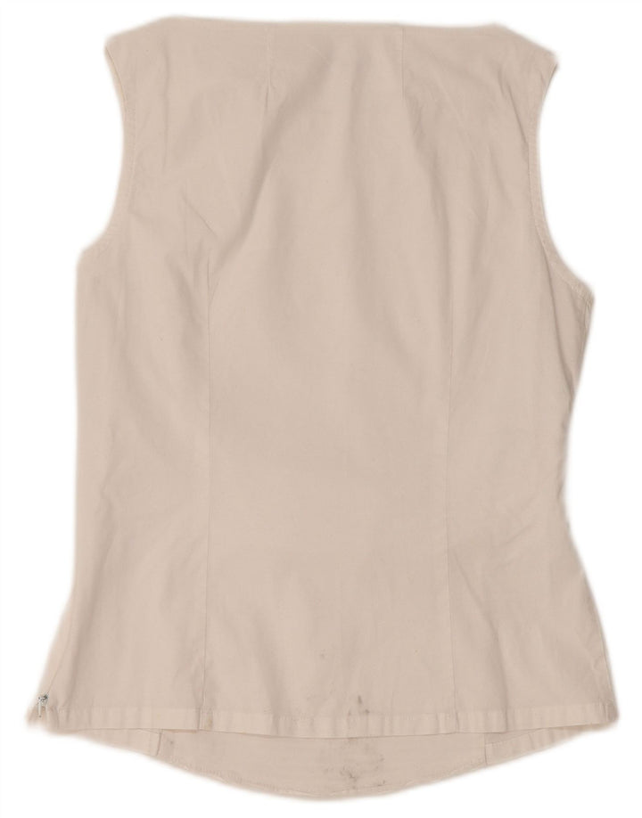 NARACAMICIE Ärmelloses Damen-Blusenoberteil, UK-Größe 8, Größe S, weiße Nadelstreifen-Baumwolle