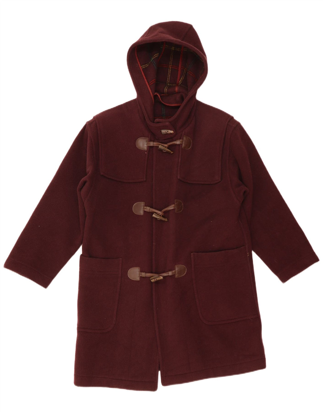 Merlet Herren-Dufflecoat mit Kapuze, EU 46, kleine burgunderrote Schurwolle