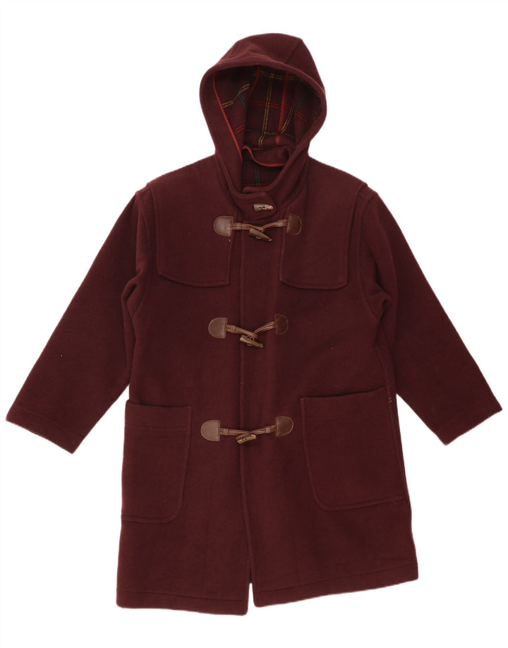 Merlet Herren-Dufflecoat mit Kapuze, EU 46, kleine burgunderrote Schurwolle