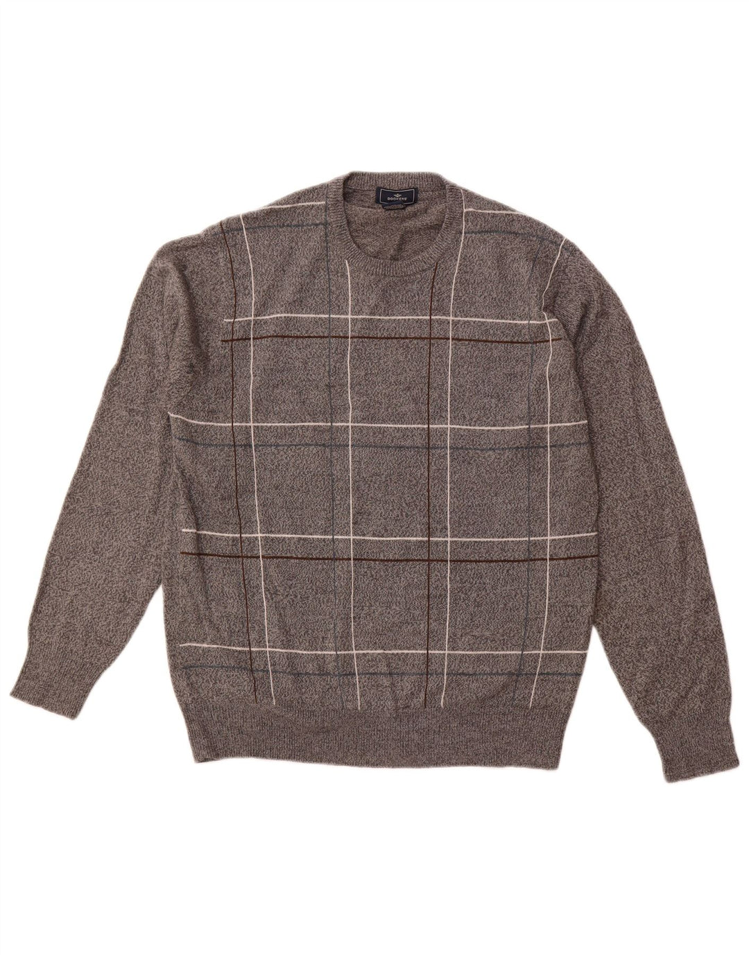DOCKERS Herren-Pullover mit Rundhalsausschnitt, mittelgrau, kariert, Acryl