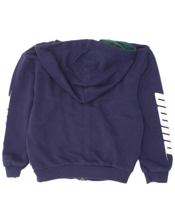 Puma Jungen-Pullover mit grafischem Reißverschluss und Kapuze, 5–6 Jahre, marineblaue Baumwolle