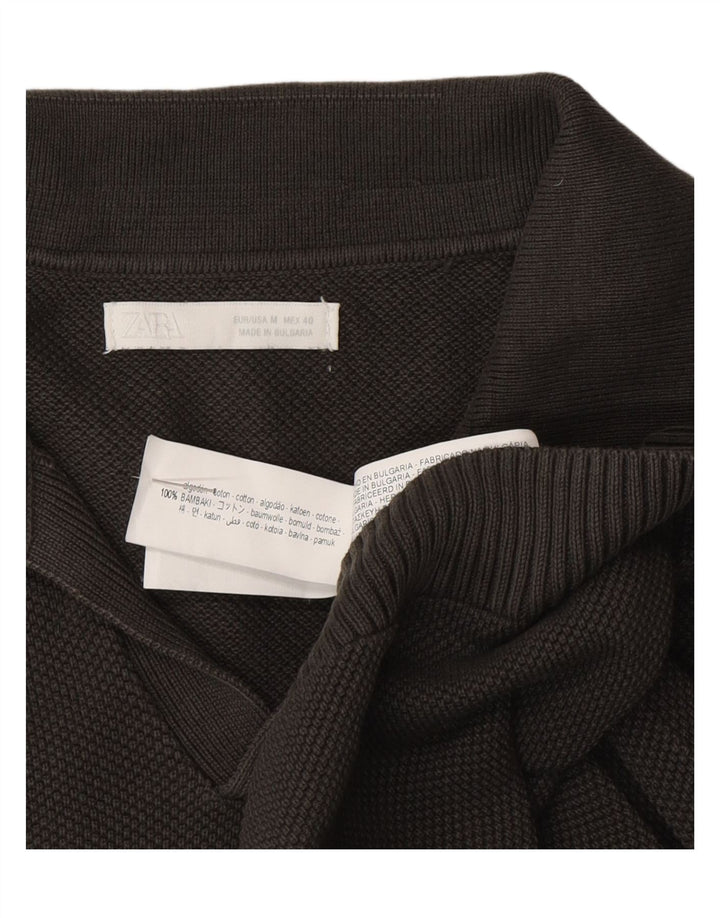 Zara Herren Kurzarm-Polo-Pullover aus mittelgrauer Baumwolle