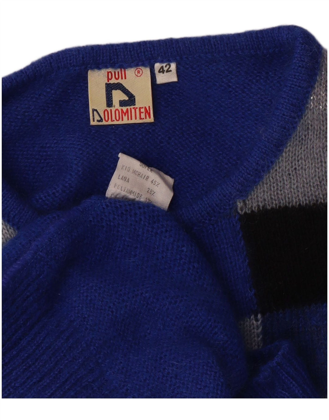 Dolomiten Damen Pullover mit U-Boot-Ausschnitt IT 42 Mittelblau kariertes Mohair