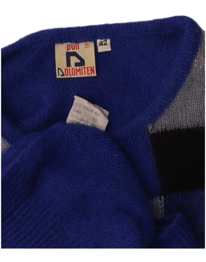 Dolomiten Damen Pullover mit U-Boot-Ausschnitt IT 42 Mittelblau kariertes Mohair