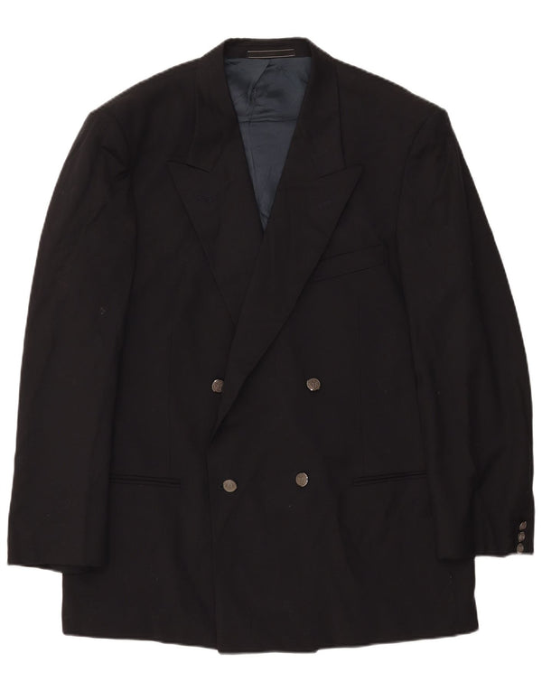 Vintage Herren Zweireiher Blazer Jacke IT 54 2XL Schwarze Wolle