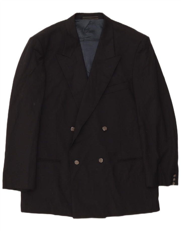 Vintage Herren Zweireiher Blazer Jacke IT 54 2XL Schwarze Wolle