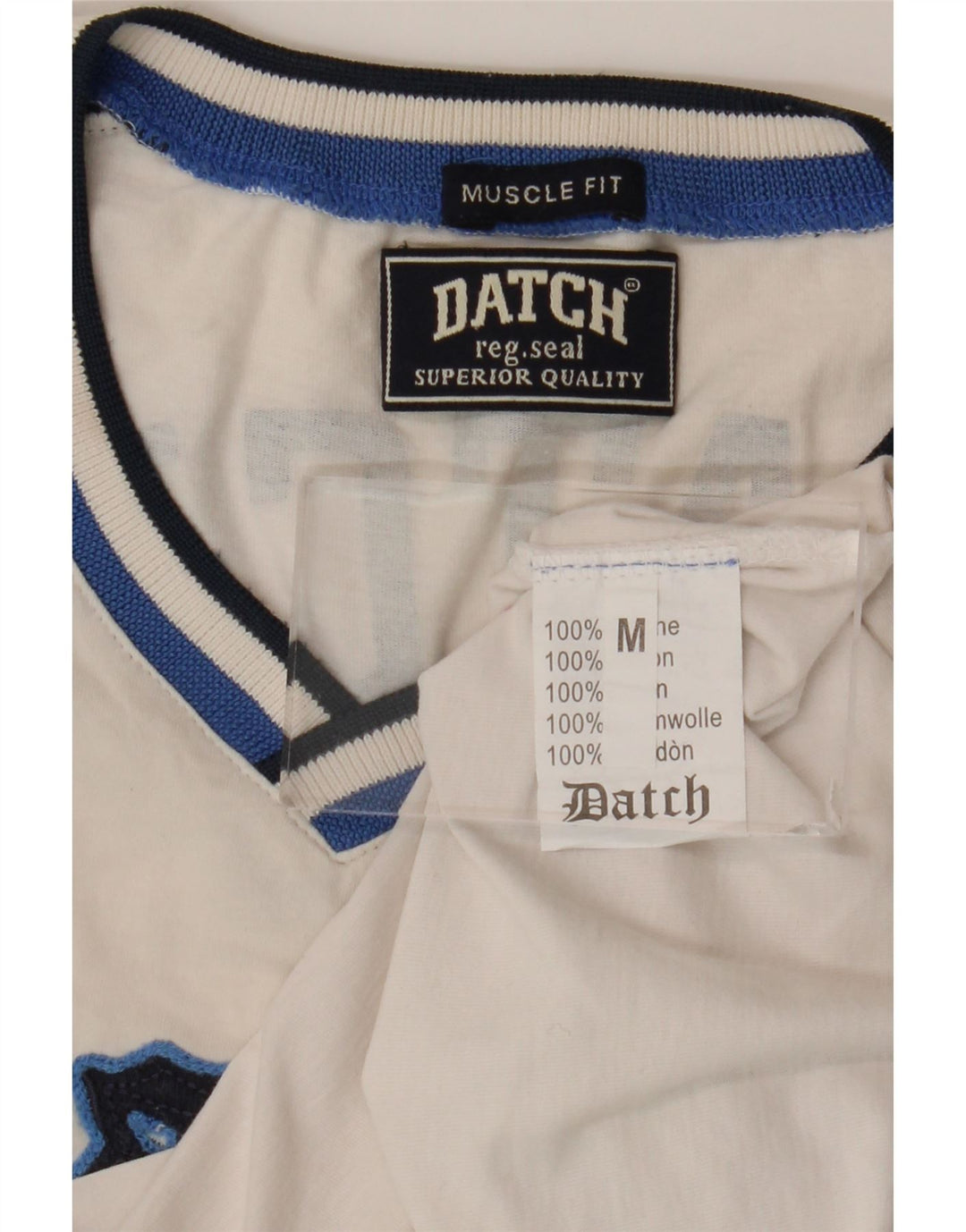 Datch Herren Muscle Graphic Top Langarm UK 12 Mittelweiß Farbblock