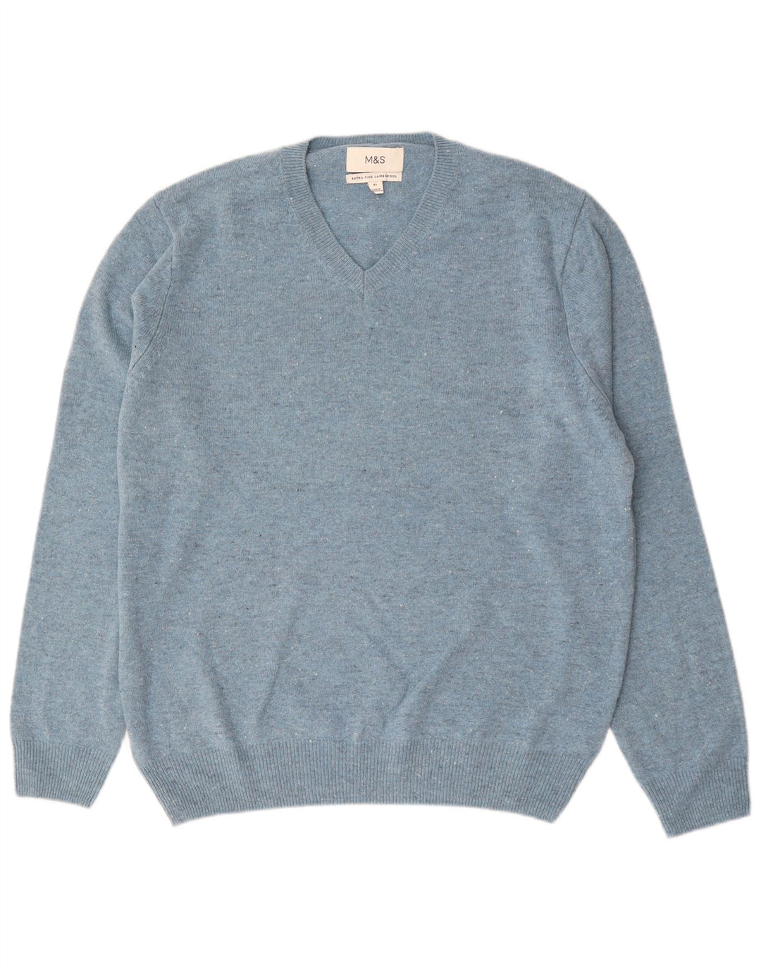 Marks & Spencer Herren-Pullover mit V-Ausschnitt, XL, blau gefleckte Lammwolle