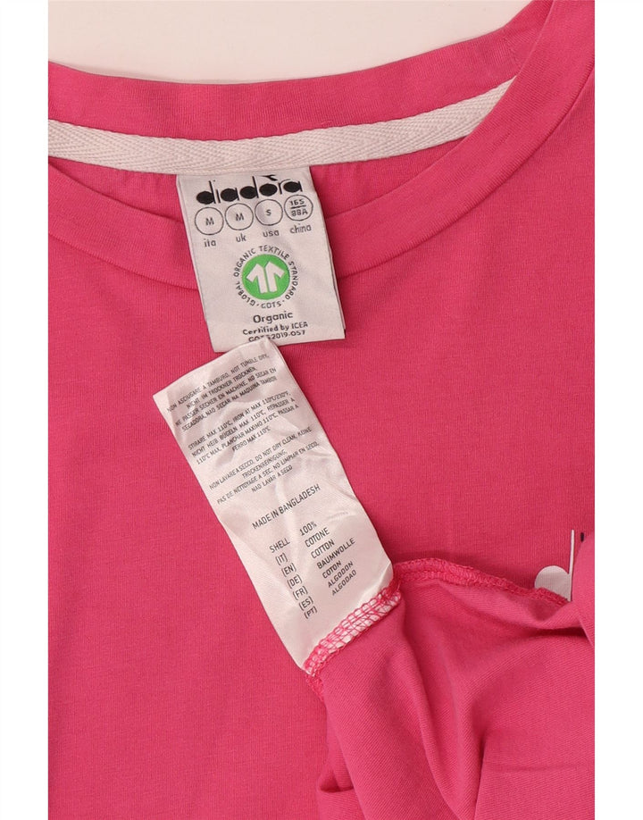 DIADORA Damen T-Shirt Top UK 14 Mittelrosa gestreift aus Baumwolle