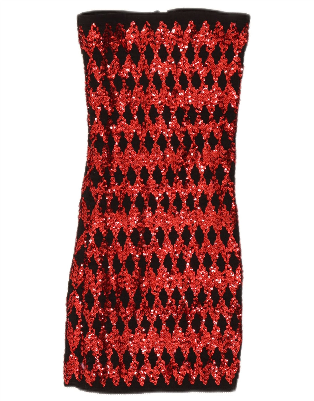 Vintage Damen Pailletten Trägerloses Top UK 14 Groß Rot Geometrisch