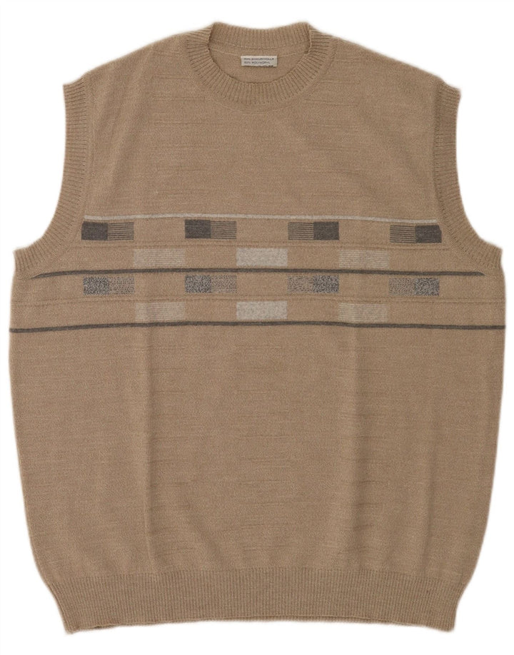 Vintage Herren Weste Tank Top IT 52 Große grau gestreifte Schurwolle