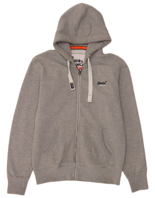 Superdry Herren-Kapuzenpullover mit Reißverschluss, groß, grau gefleckte Baumwolle