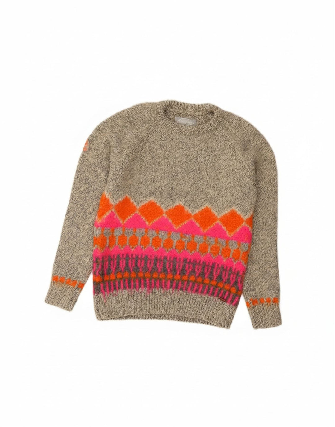 Superdry Damen-Pullover mit Rundhalsausschnitt, UK 14, Mittelgrau, Fair Isle