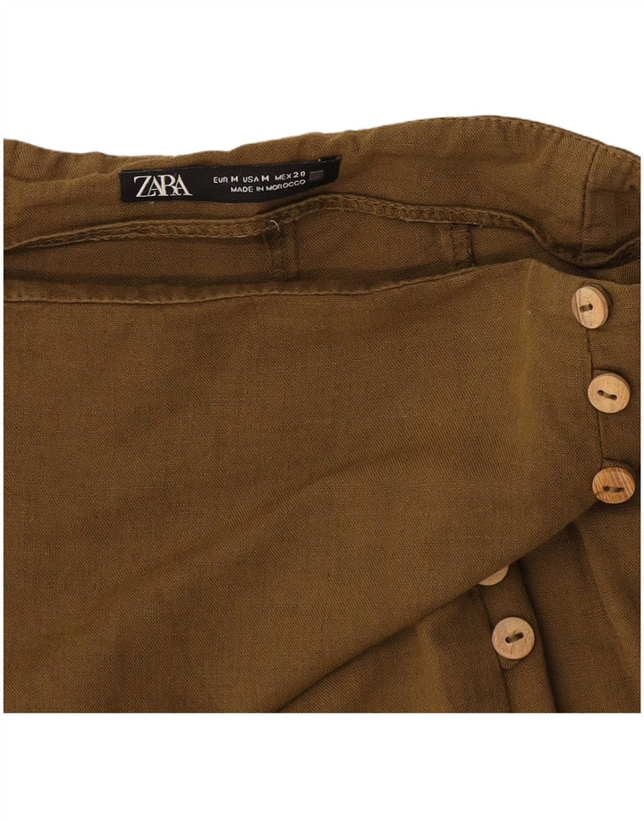 Zara Damen Midirock mit hoher Taille, mittelgroß, W28, Khaki