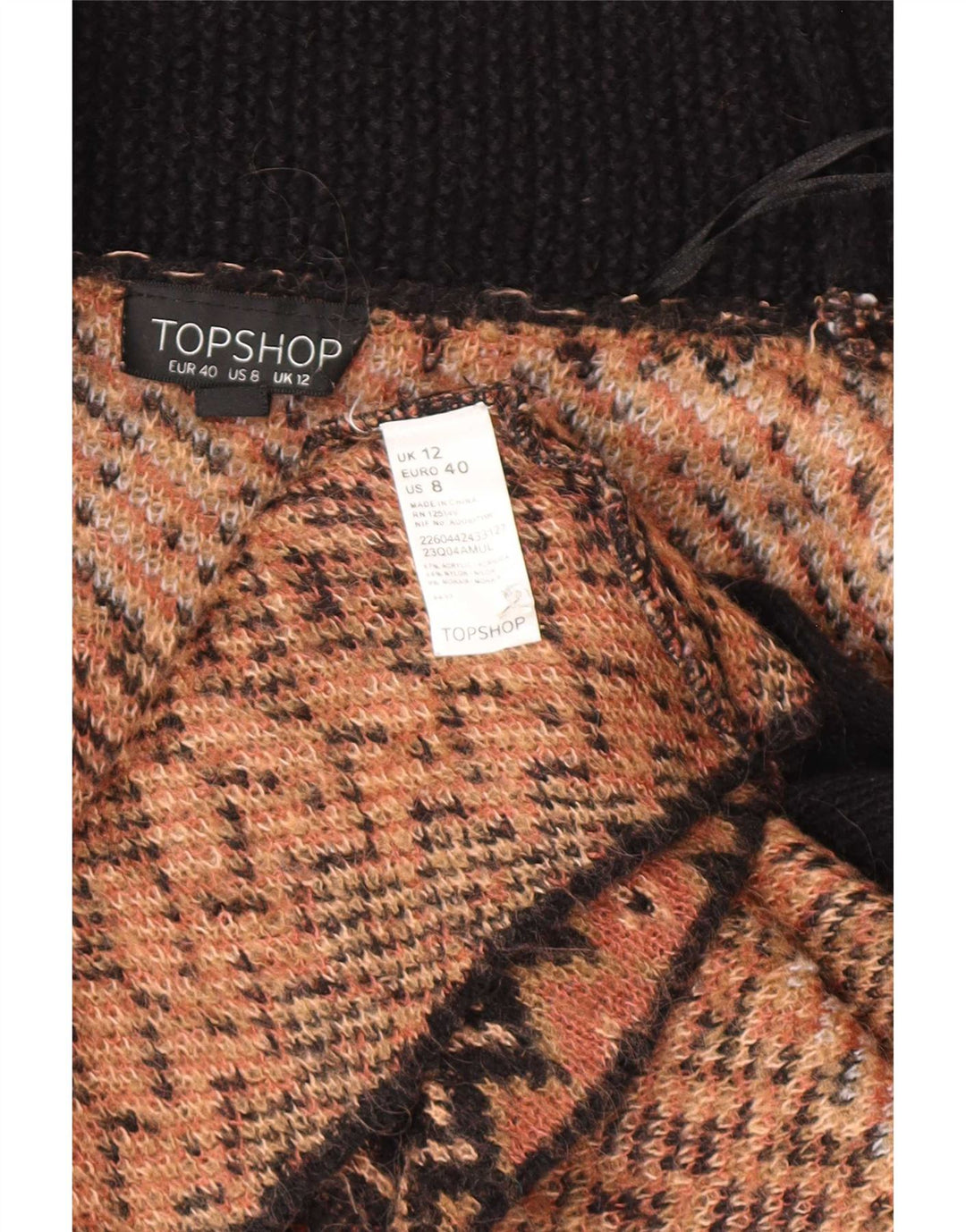 Topshop Damen-Strickjacke in Übergröße, offen, Größe UK 12, mittelbraun, geometrisch