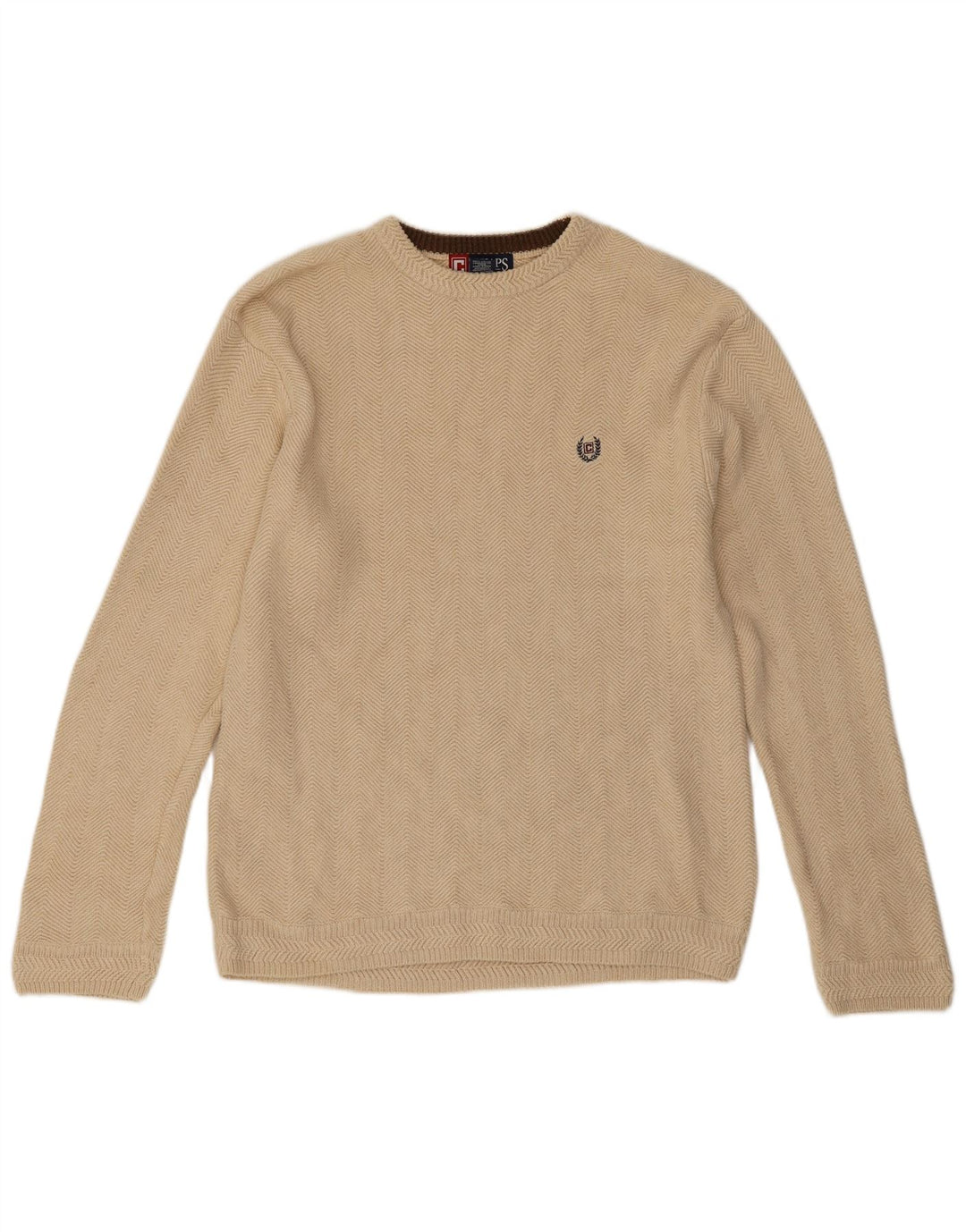 Chaps Herren-Pullover mit Rundhalsausschnitt, mittelbeigefarbene Chevron-Baumwolle