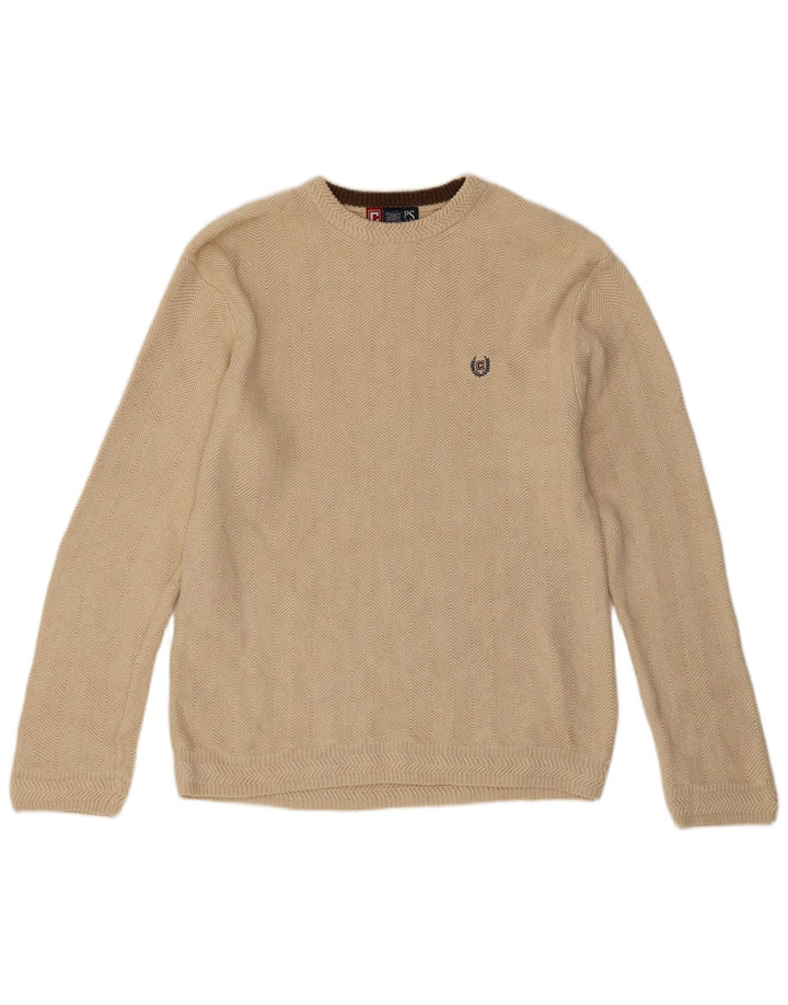 Chaps Herren-Pullover mit Rundhalsausschnitt, mittelbeigefarbene Chevron-Baumwolle