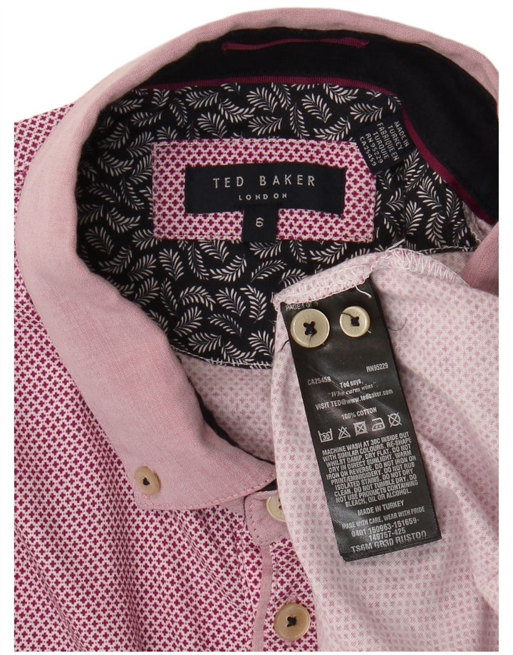 Ted Baker Herren-Poloshirt, Größe 6 2XL, rosa, geometrische Baumwolle