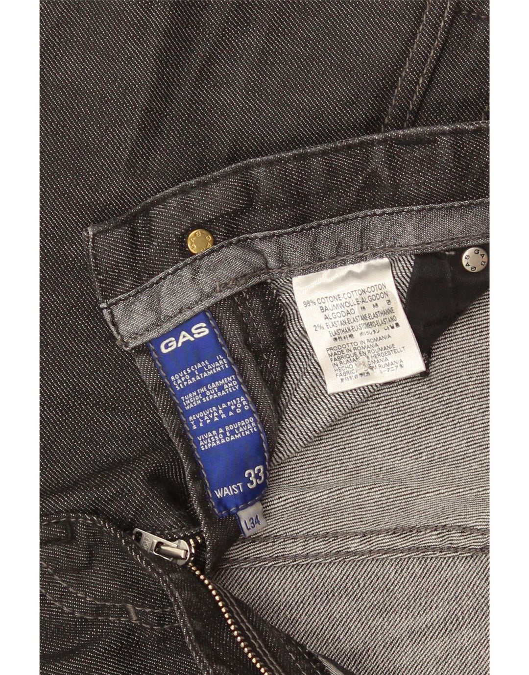 Gas Herren Straight Jeans W33 L34 Graue Baumwolle