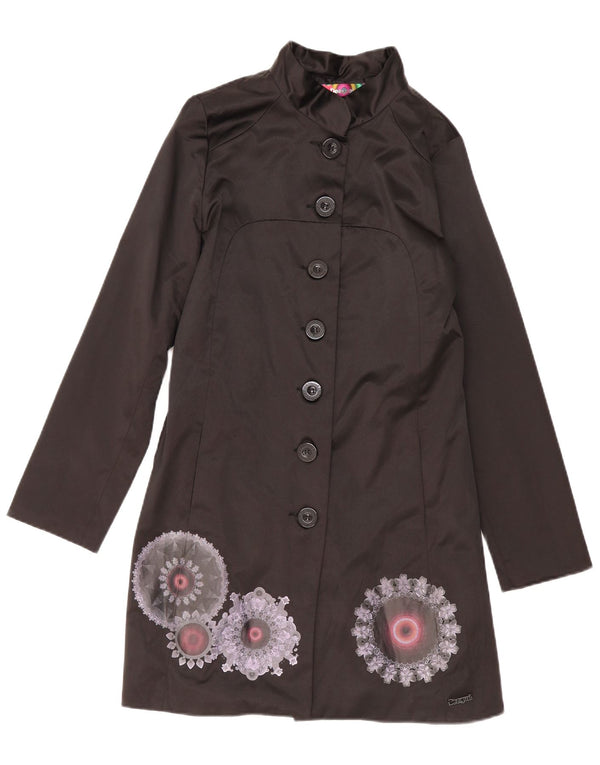 Desigual Womens Graphic Overcoat EU 42 Große schwarze geblümte Baumwolle