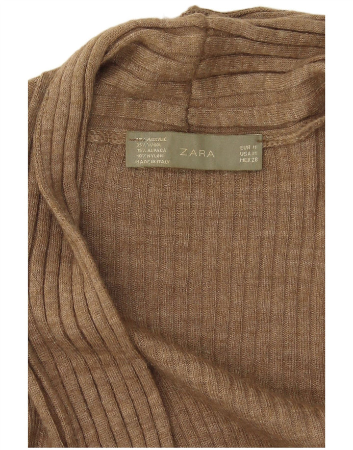 Zara Damen Asymmetrischer offener Cardigan-Pullover UK 12 Mittelbeige