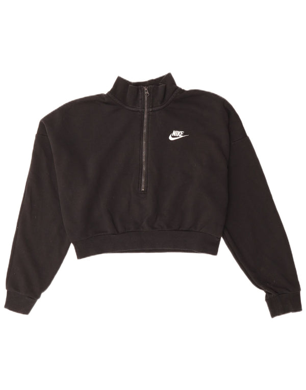 Nike Damen-Sweatshirt mit übergroßem Crop-Ausschnitt und Reißverschluss, Gr. 10, Größe S, Schwarz