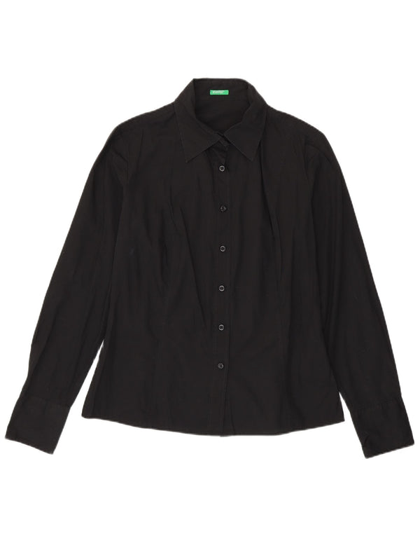 Benetton Damen-Hemd UK 16 Large aus schwarzer Baumwolle