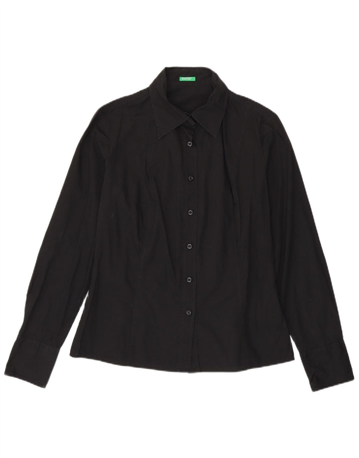 Benetton Damen-Hemd UK 16 Large aus schwarzer Baumwolle