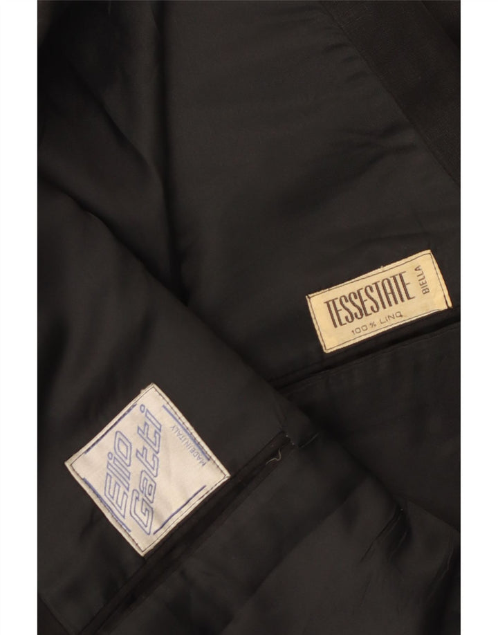 Vintage Herren Zweireiher Blazer Jacke UK 38 Mittelschwarzes Leinen