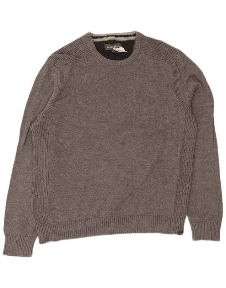 Eddie Bauer Herren-Pullover mit Rundhalsausschnitt, groß, graue Baumwolle