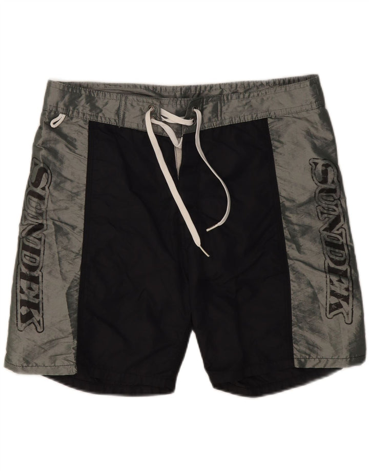 SUNDEK Herren-Badeshorts mit Grafik, Mittelschwarzes Colourblock-Nylon