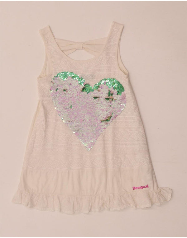 Desigual Ärmelloses Sommerkleid für Mädchen, 11–12 Jahre, gebrochenes Weiß, geometrisches Herz