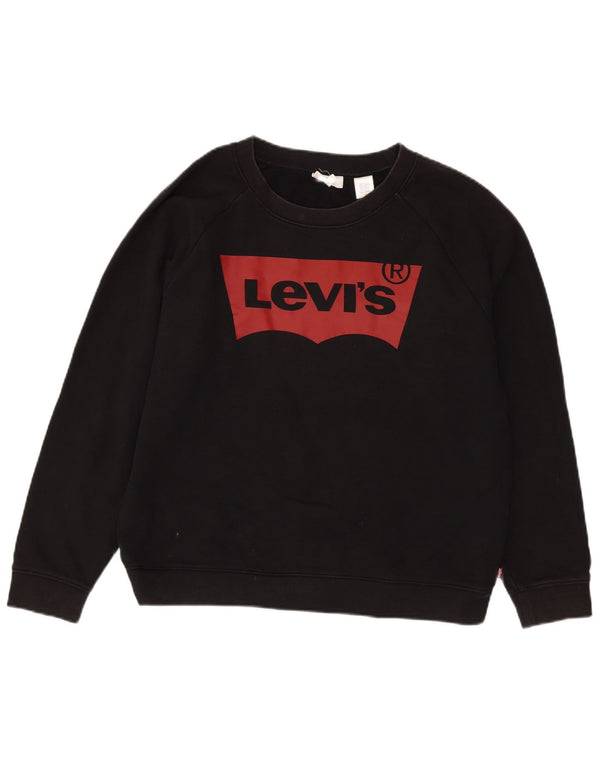Levi's Damen Grafik-Sweatshirt-Pullover UK 16 Large Schwarz Baumwolle