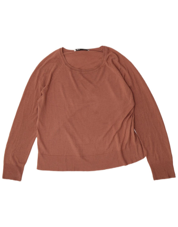Übergroßer Damen-Pullover mit U-Boot-Ausschnitt von Zara, Gr. 10, Größe S, braune Viskose