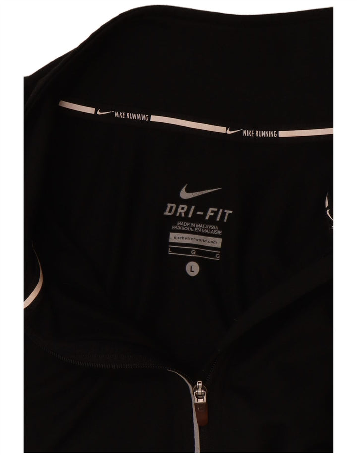 Nike Damen Dri Fit Zip Neck Pullover Trainingsanzug Top UK 16 Large Schwarz