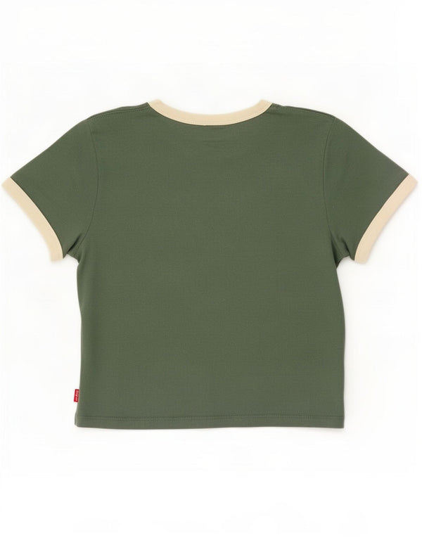 Levi's Damen Crop Graphic T-Shirt Top UK 12 Mittelgrüne Baumwolle