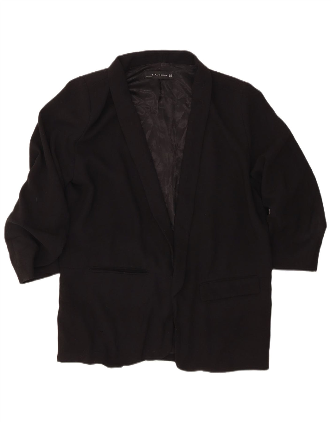 ZARA Damen 3/4-Ärmel offener Blazer Jacke UK 18 XL Schwarz