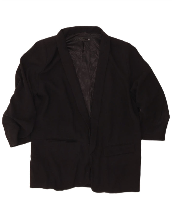 ZARA Damen 3/4-Ärmel offener Blazer Jacke UK 18 XL Schwarz