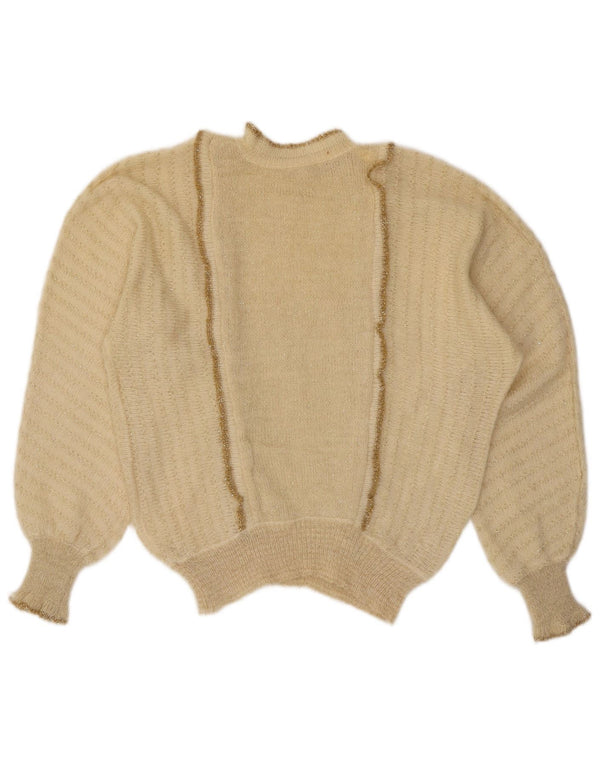 Vintage Damen Rollkragenpullover Pullover UK 14 Large Off White Flecked