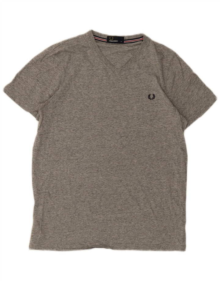 FRED PERRY Herren-T-Shirt-Oberteil aus mittelgrau gesprenkelter Baumwolle