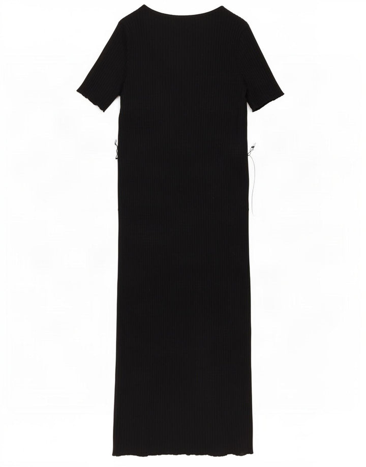 Zara Damen Maxikleid UK 14 Mittelschwarze Baumwolle
