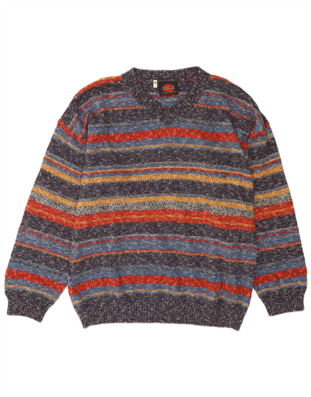 Oxymel Herren-Pullover mit V-Ausschnitt, groß, mehrfarbig, gestreift, Wolle