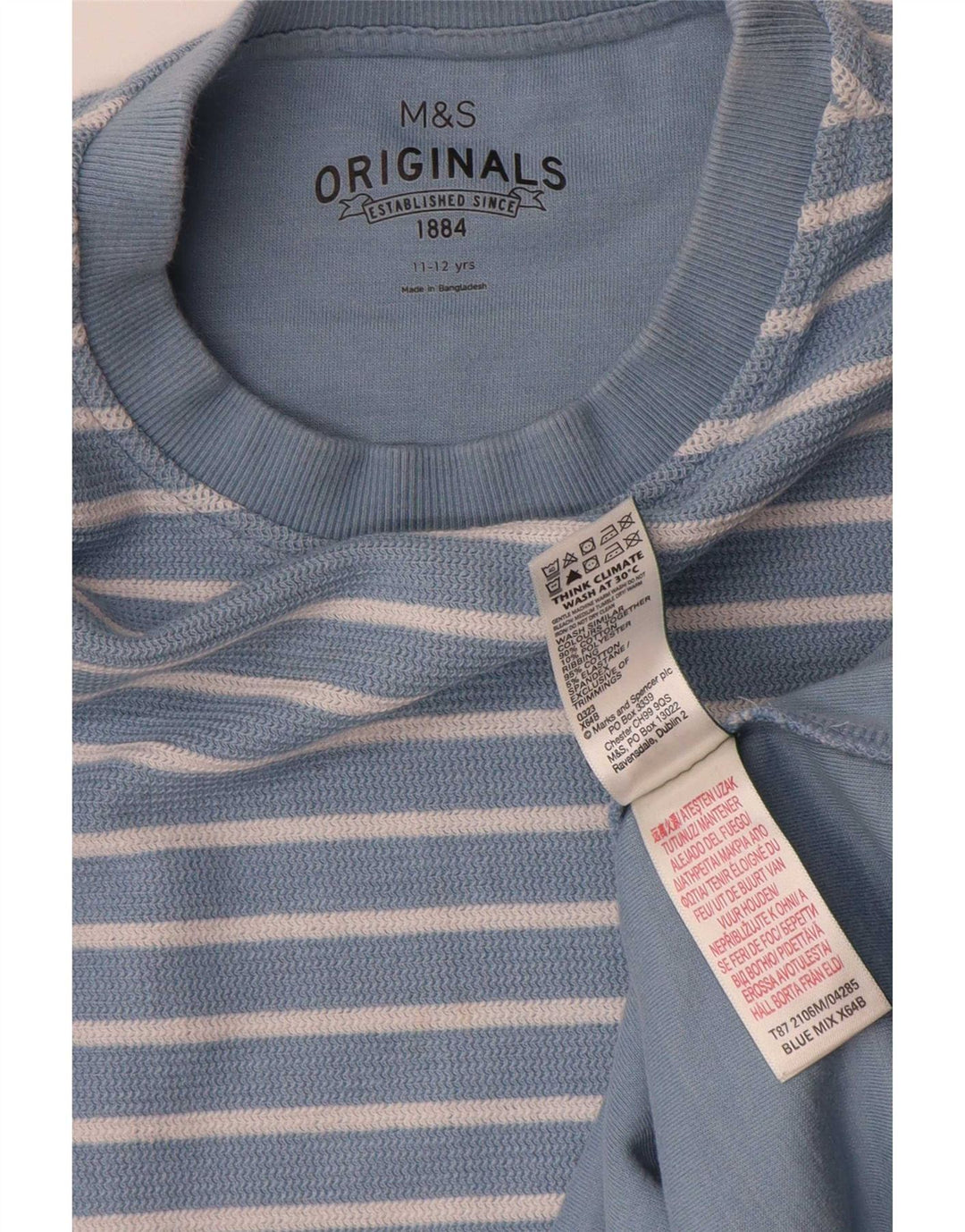 Marks & Spencer Langarmshirt für Jungen, 11–12 Jahre, blau gestreift, Baumwolle
