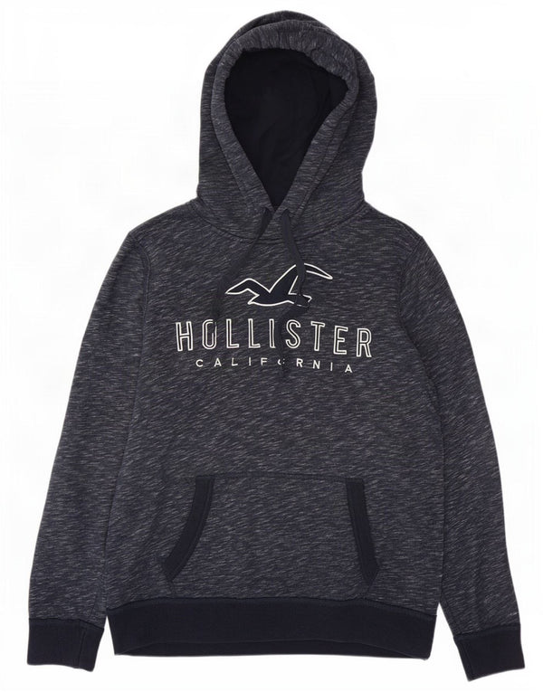 Hollister Mens Graphic Hoodie Jumper Small Navy Blue Flecked Cotton