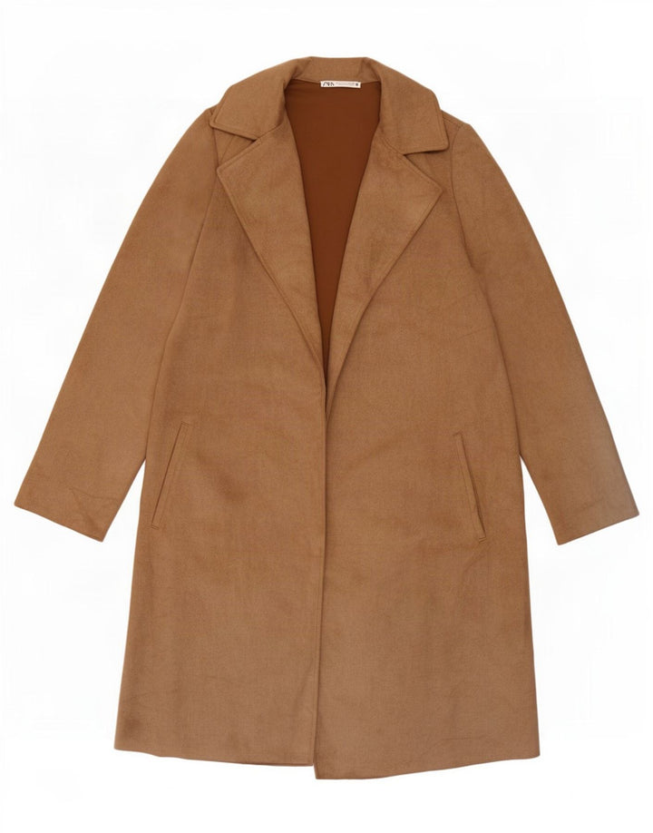 Zara Womens Open Overcoat UK 10 Small Braun Polyester