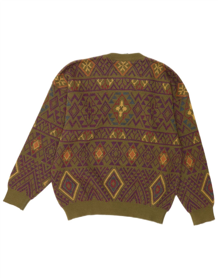 Navigare Herren-Pullover mit Rundhalsausschnitt, mittelgroße Khaki-geometrische Wolle